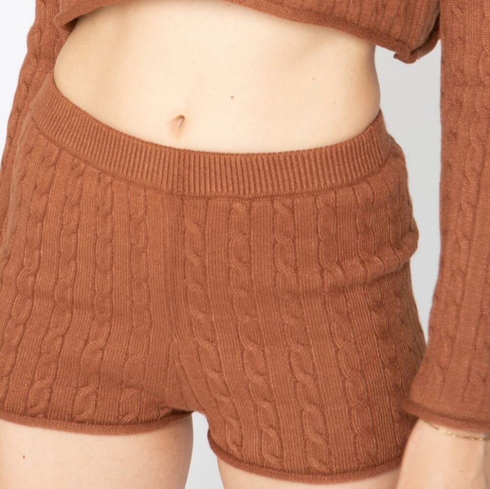 Callahan Revolve Winona Cable Knit Sweater Shorts Root Beer Brown Chocolate L